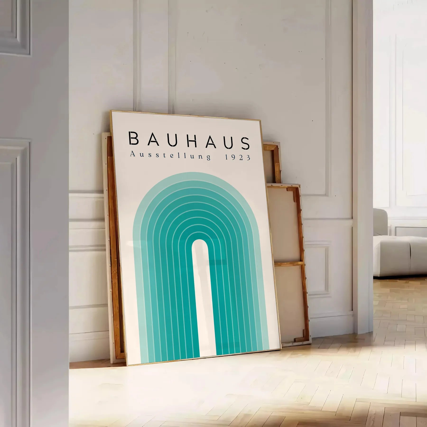 space vintage Bauhaus poster abstract art green blue hues gift own wall collection print timeless elegance room sizes A4
