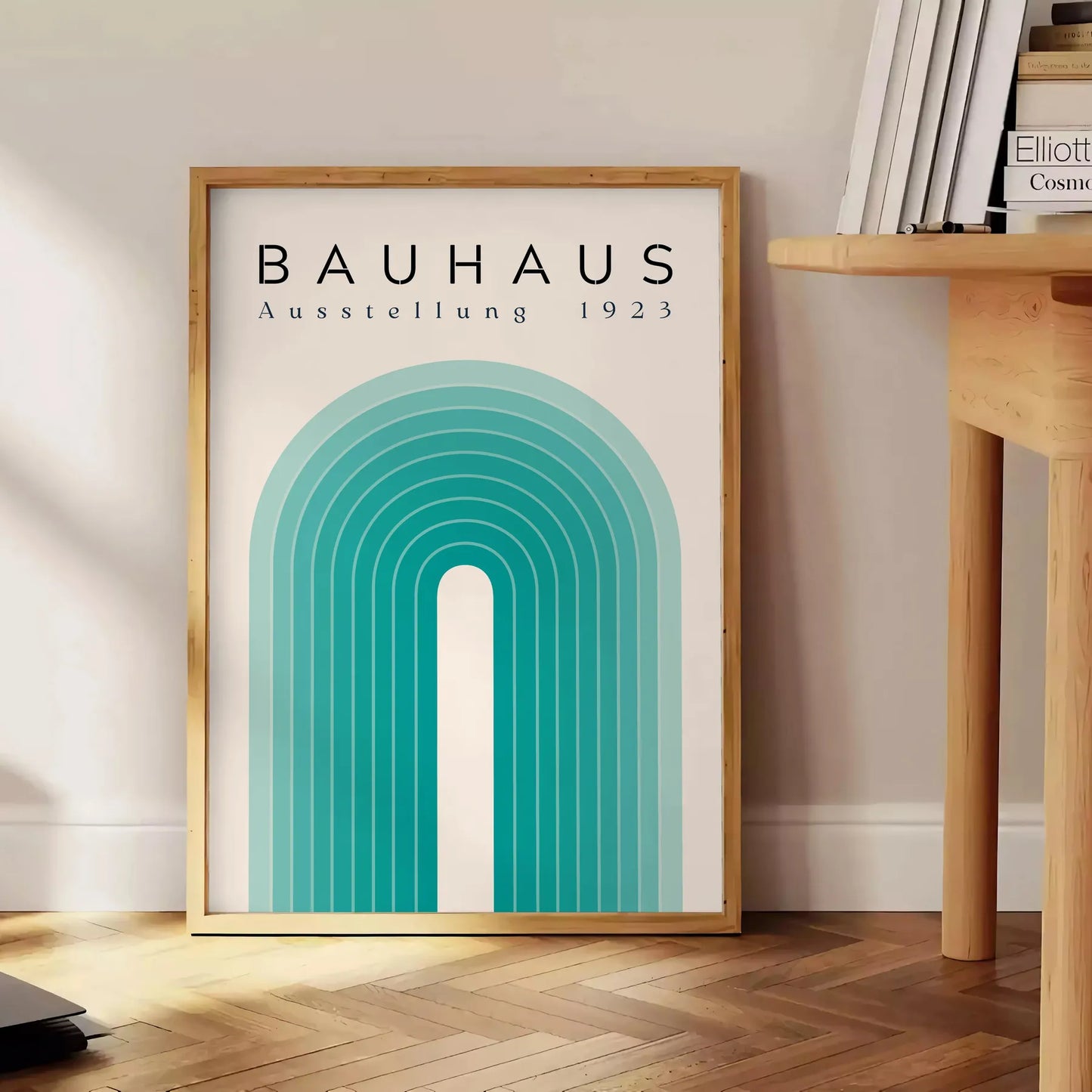 space vintage Bauhaus poster abstract art green blue hues gift own wall collection print timeless elegance room sizes A4