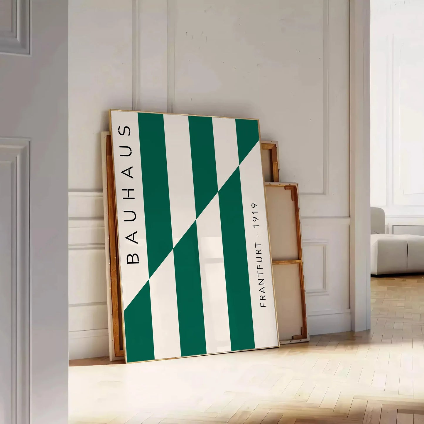 space Bauhaus Exhibition Poster abstract designs gray green tones distinct wall art unique gift lovers sizes A4 cm A0 modern interior