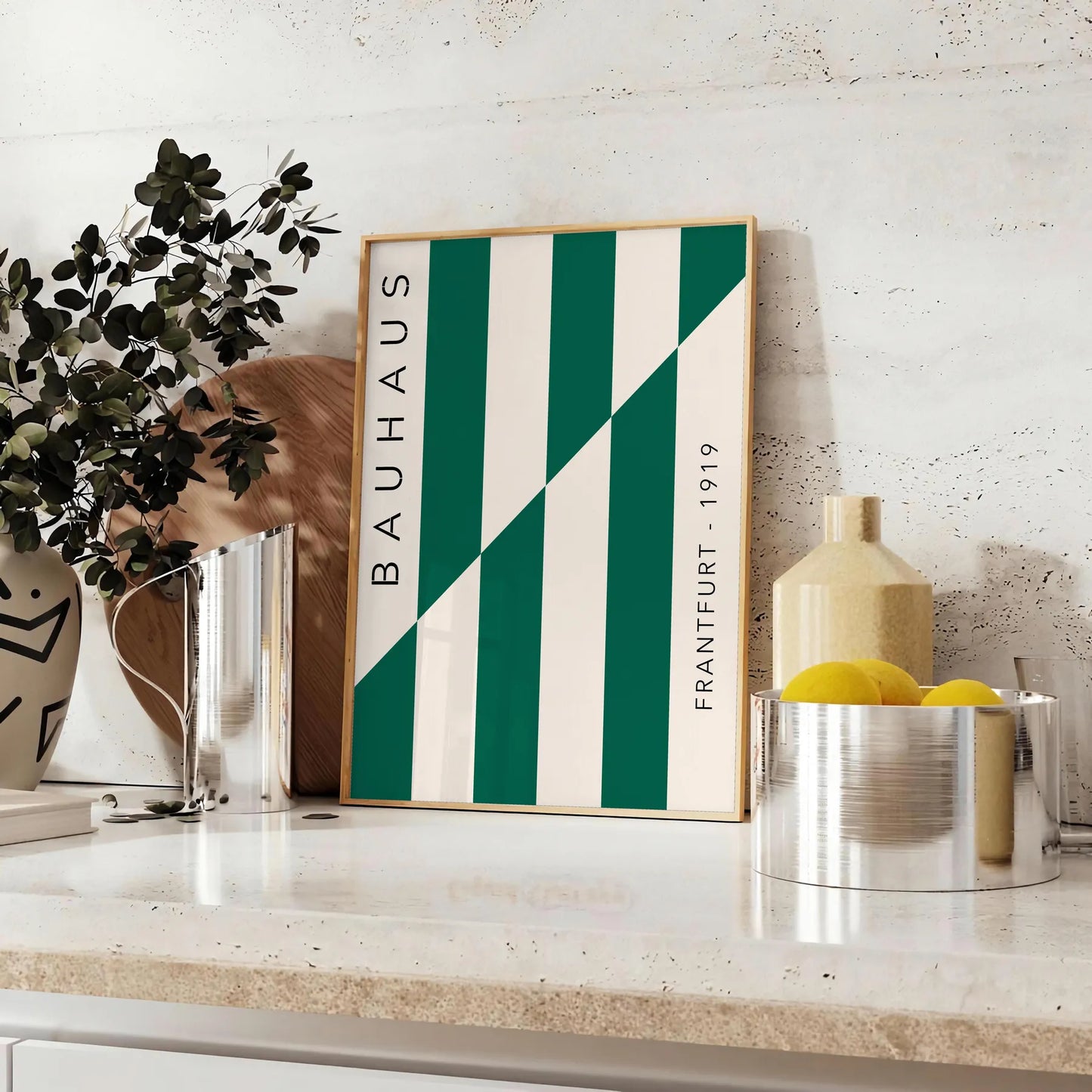 space Bauhaus Exhibition Poster abstract designs gray green tones distinct wall art unique gift lovers sizes A4 cm A0 modern interior