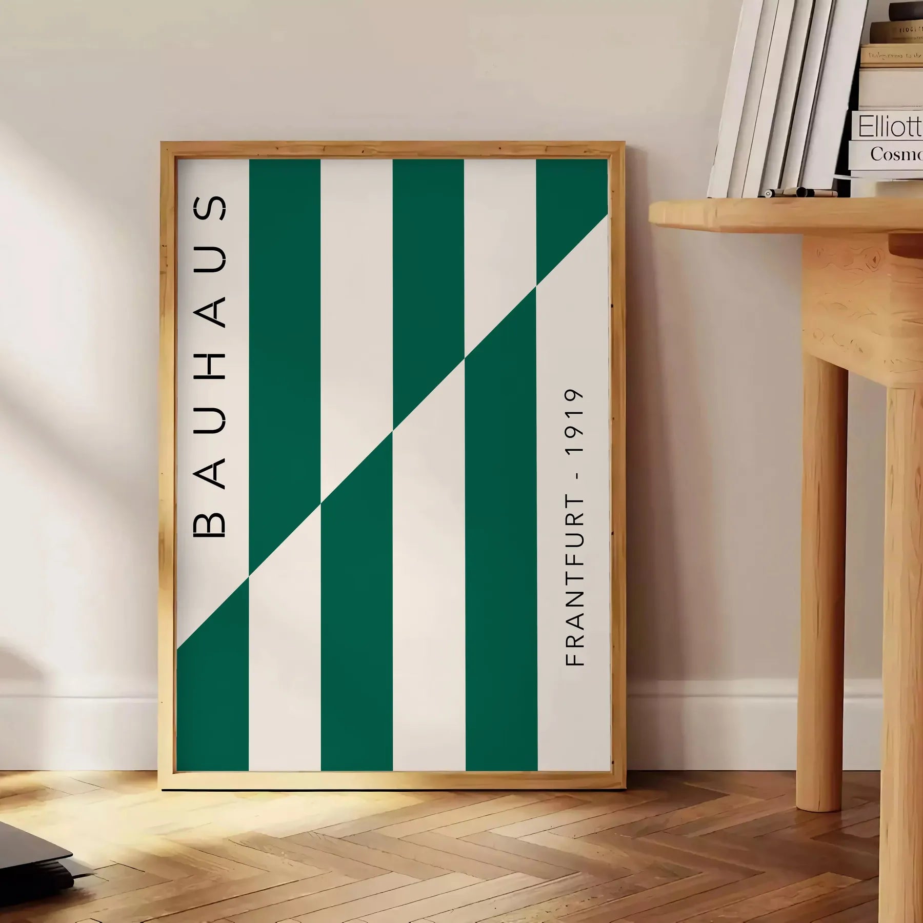 space Bauhaus Exhibition Poster abstract designs gray green tones distinct wall art unique gift lovers sizes A4 cm A0 modern interior