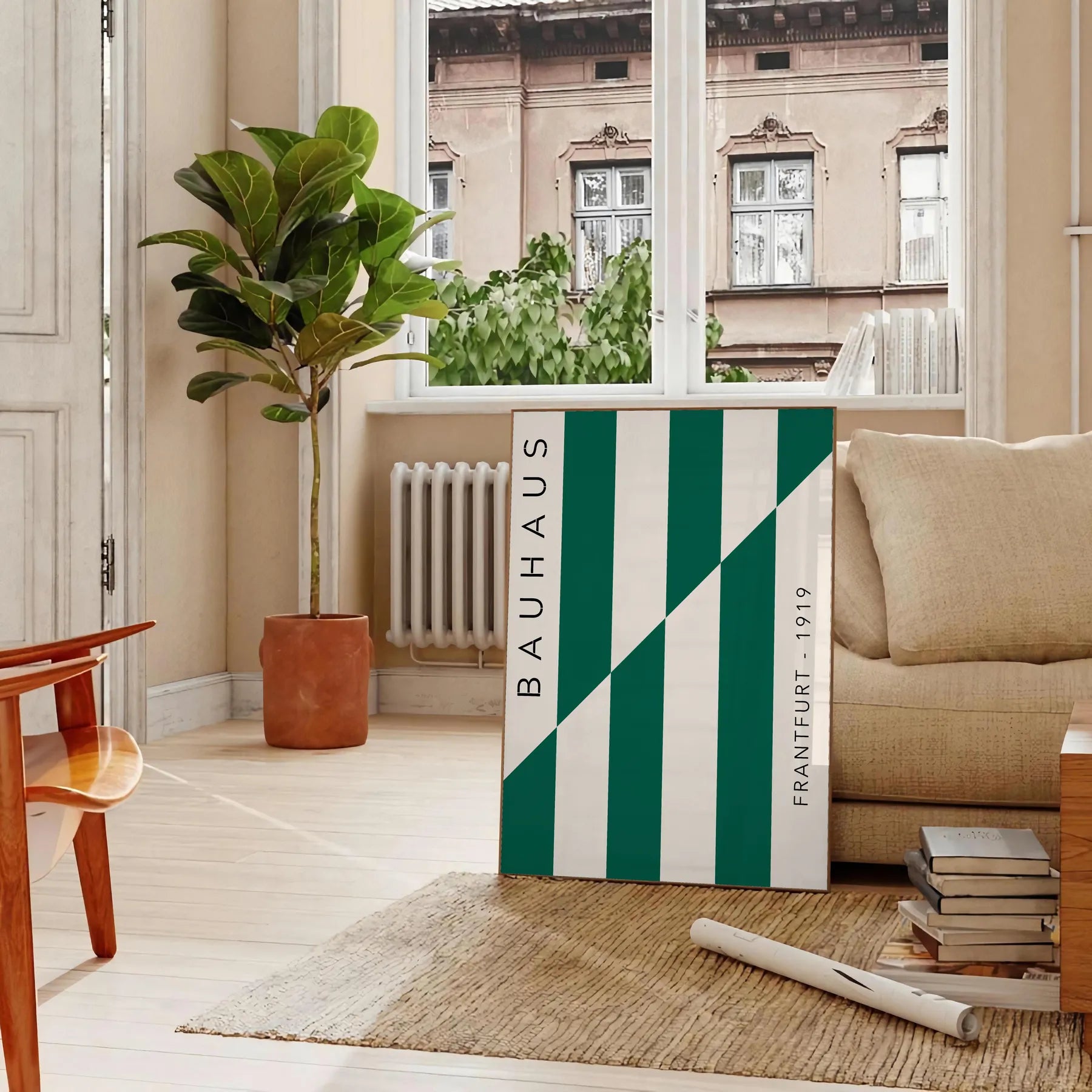 space Bauhaus Exhibition Poster abstract designs gray green tones distinct wall art unique gift lovers sizes A4 cm A0 modern interior