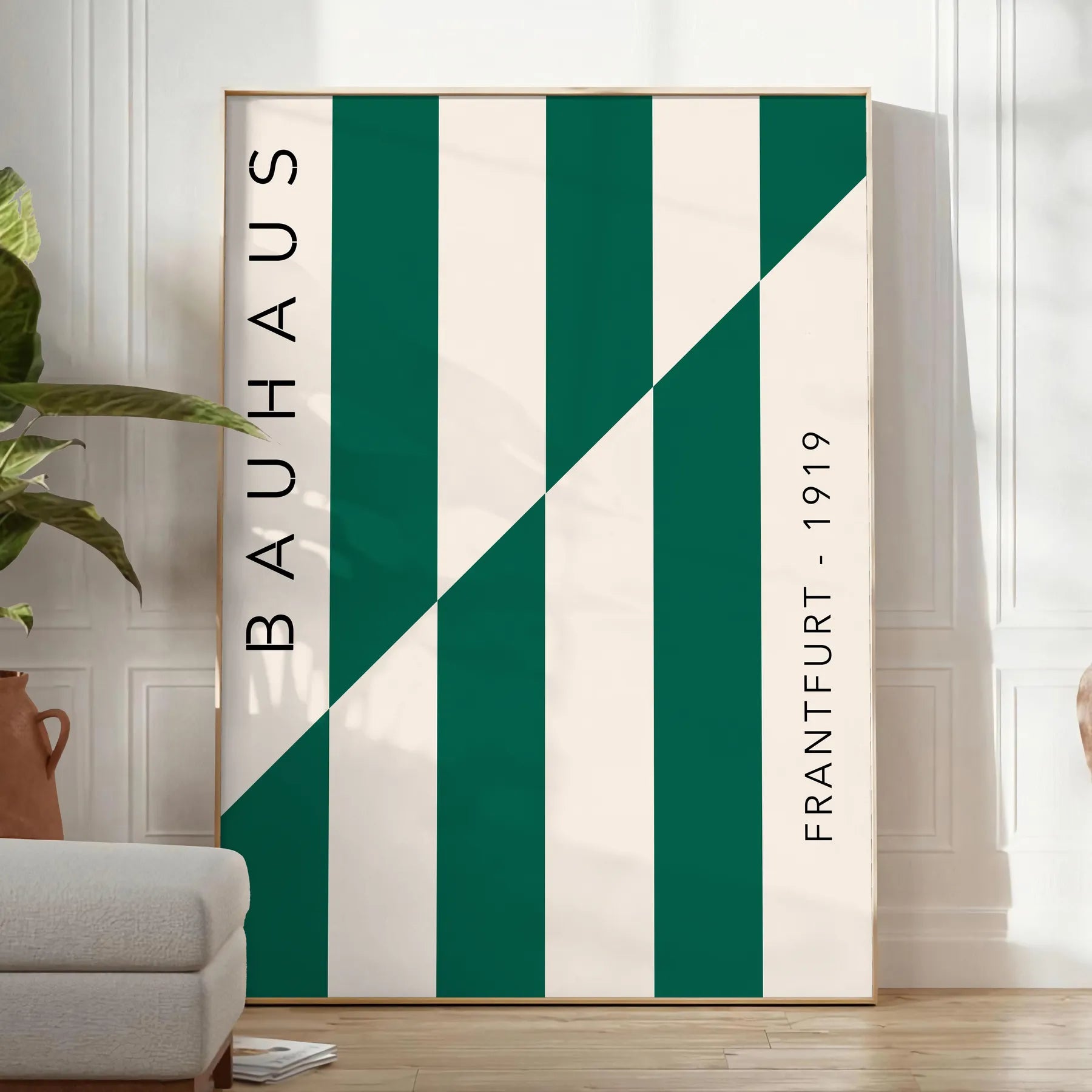 space Bauhaus Exhibition Poster abstract designs gray green tones distinct wall art unique gift lovers sizes A4 cm A0 modern interior