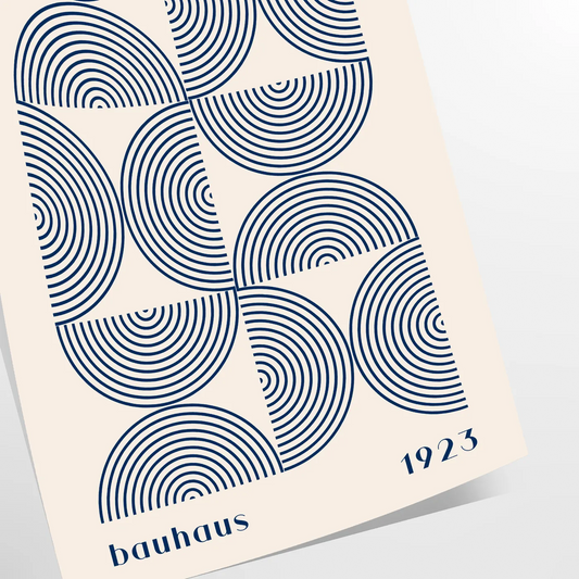 space Bauhaus wall art poster abstract designs elegant gray blue hues captivating print perfect gift lovers modern decor enthusiasts sizes A4 cm A0