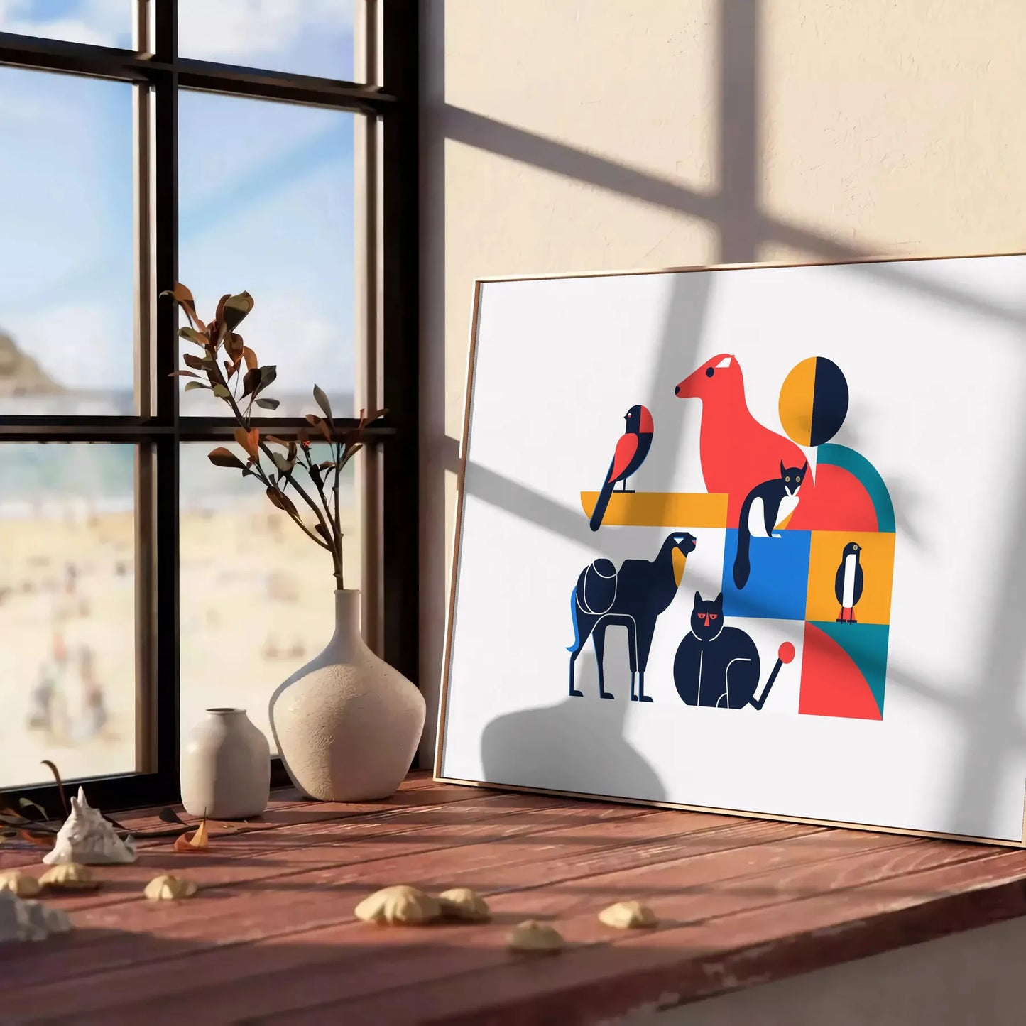 space geometric minimal art poster vibrant orange blue hues perfect wall gift room artwork ideal style unframed prints walls volumes