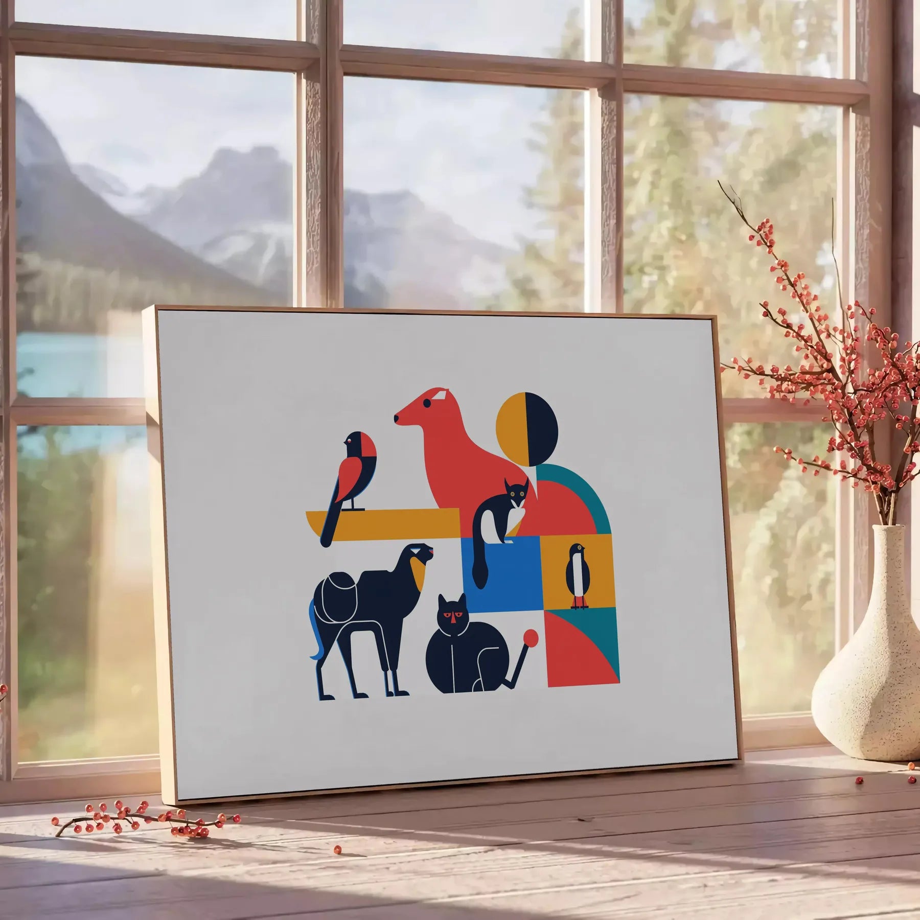 space geometric minimal art poster vibrant orange blue hues perfect wall gift room artwork ideal style unframed prints walls volumes