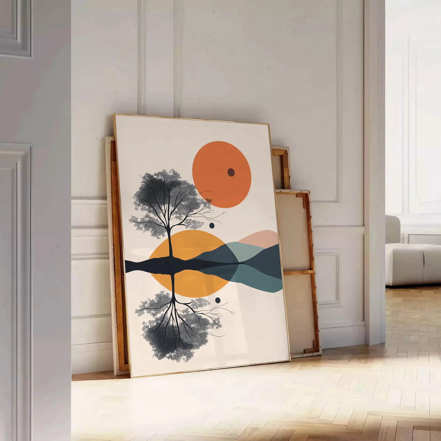 captivating simplicity geometric minimal art stunning green orange poster space artwork thoughtful gift lovers modern touch class home office decor