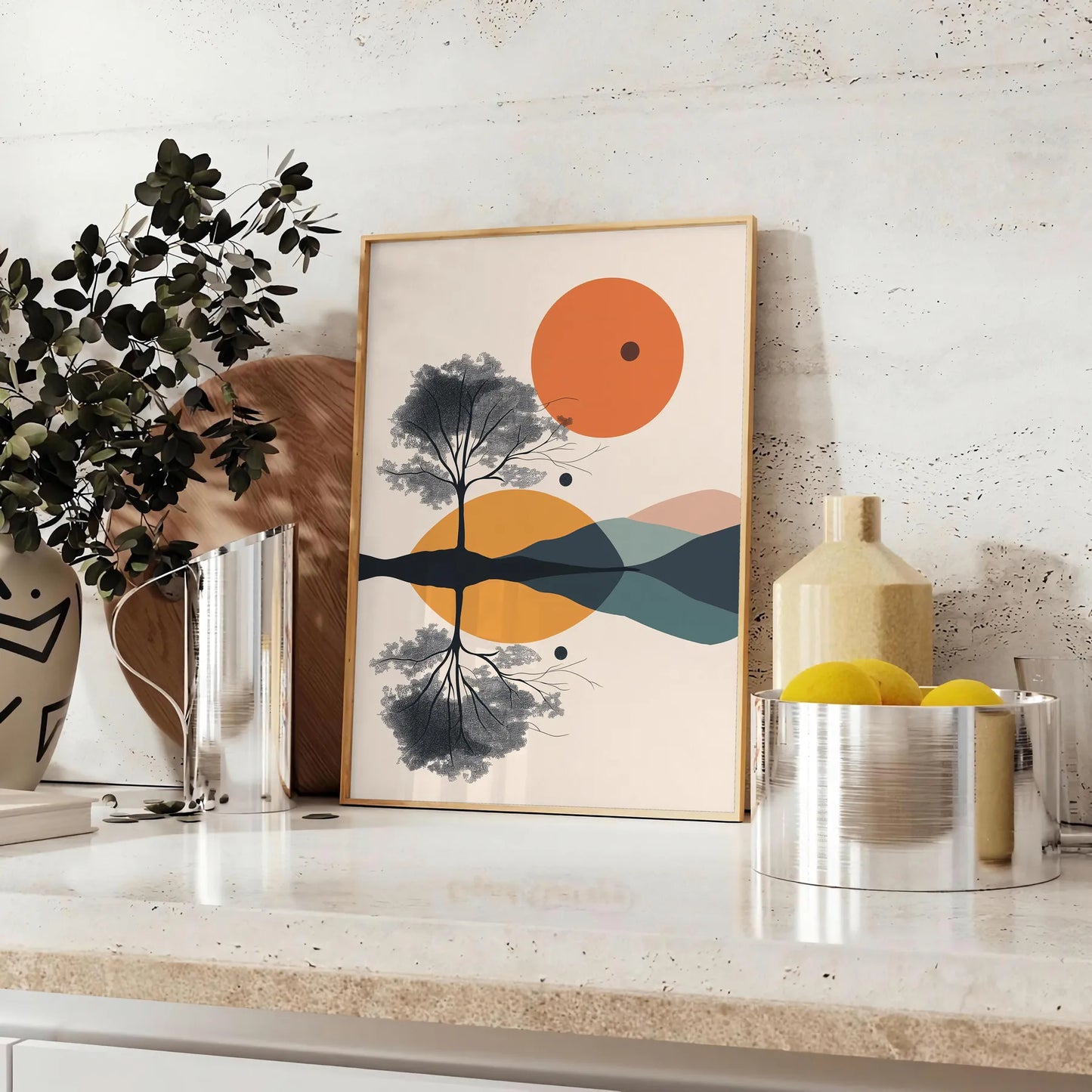 captivating simplicity geometric minimal art stunning green orange poster space artwork thoughtful gift lovers modern touch class home office decor