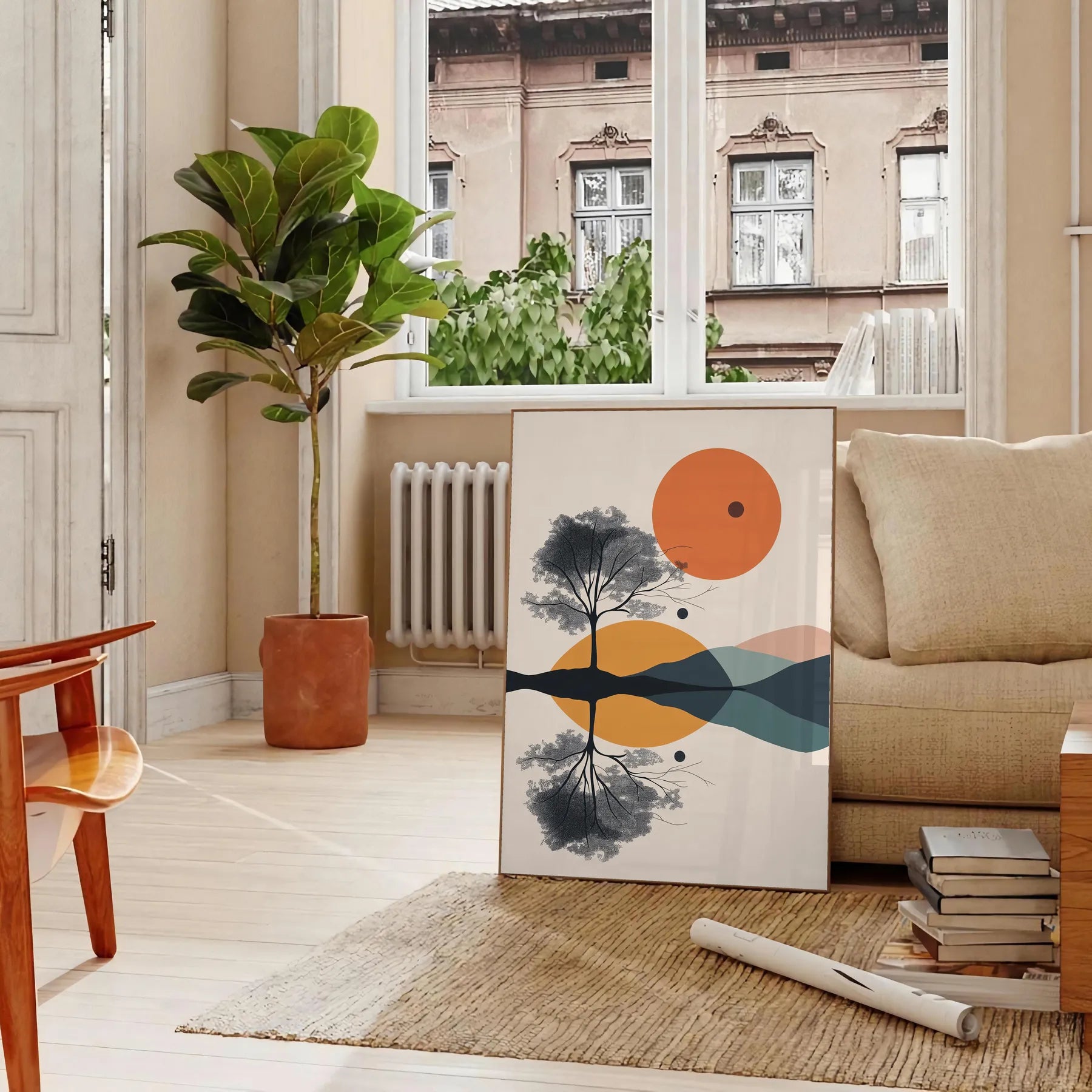 captivating simplicity geometric minimal art stunning green orange poster space artwork thoughtful gift lovers modern touch class home office decor