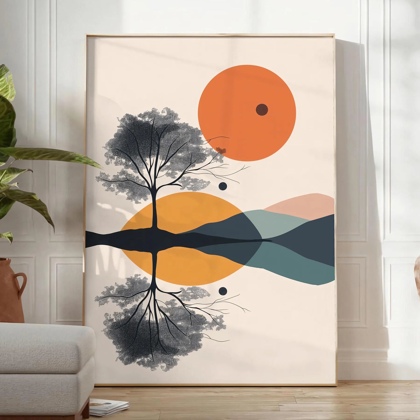 captivating simplicity geometric minimal art stunning green orange poster space artwork thoughtful gift lovers modern touch class home office decor
