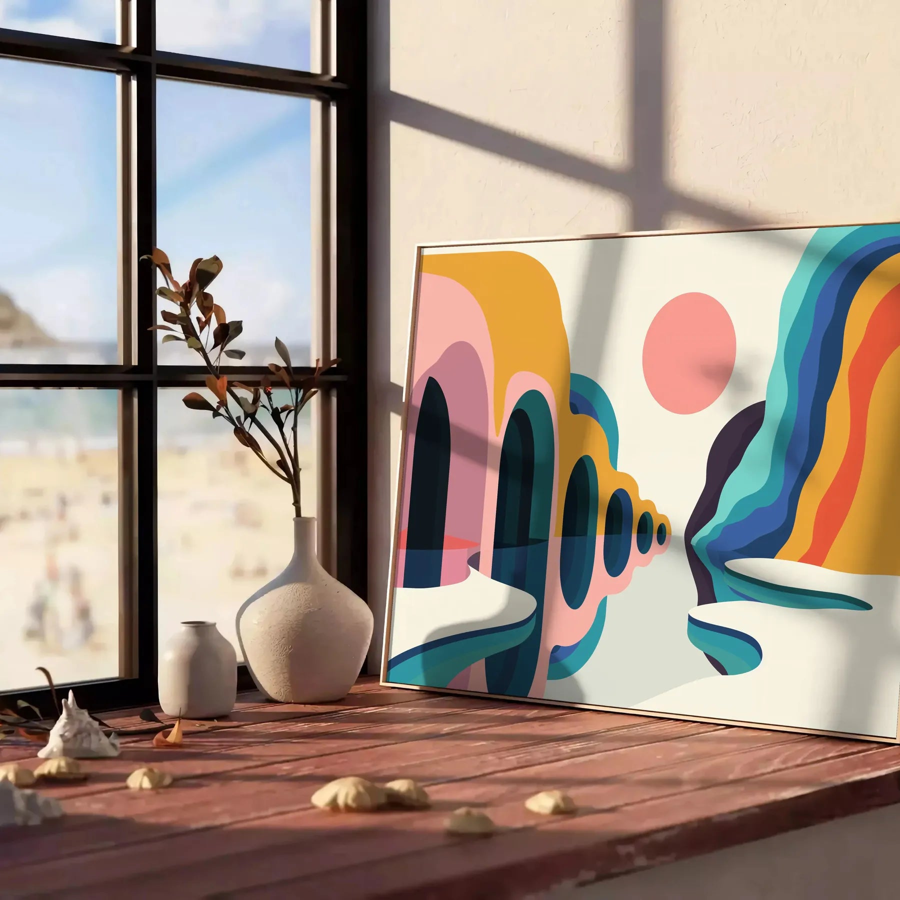 elegance geometric minimal art vibrant orange blue poster modern interiors captivating wall ideal gift range sizes perfect fit space A4 cm A0