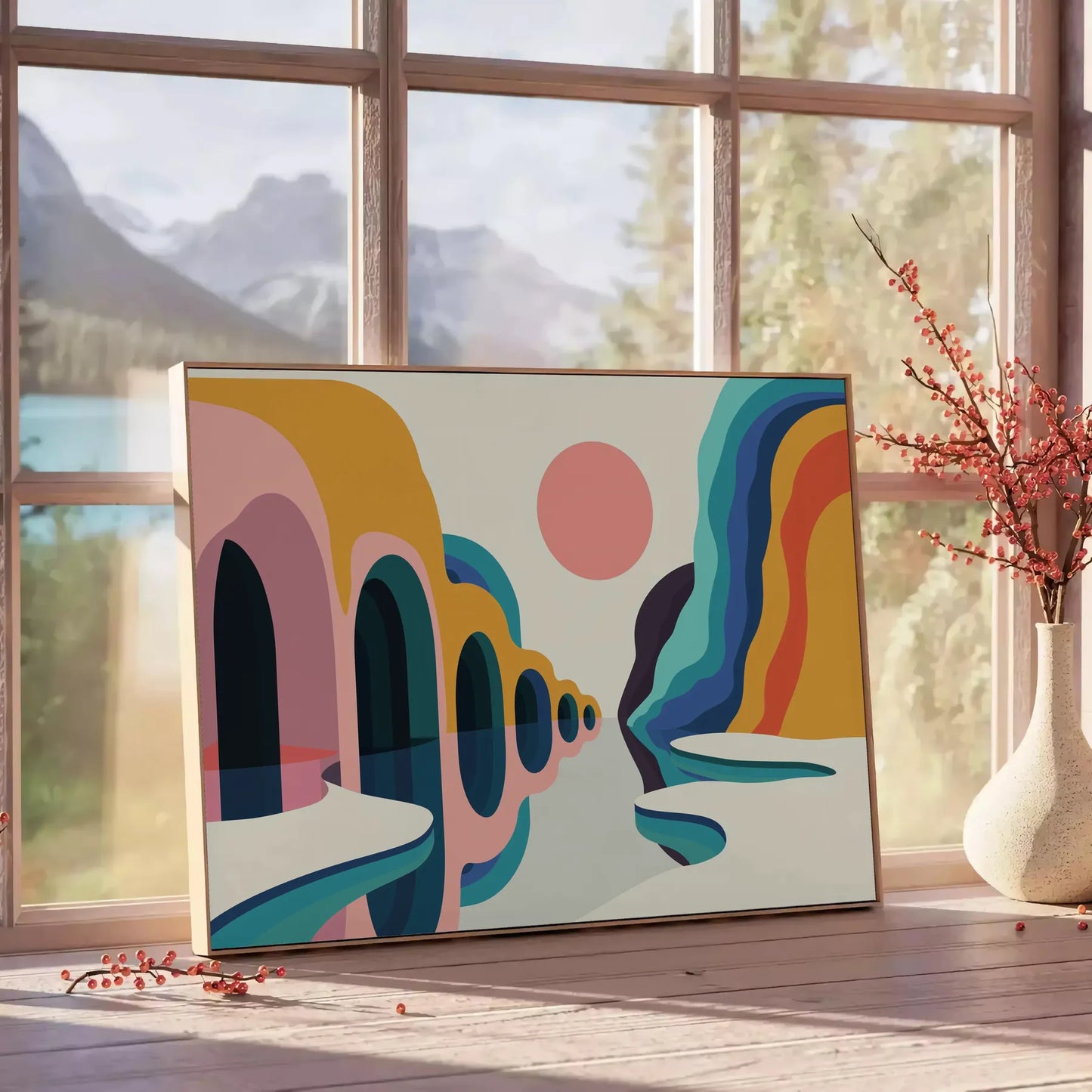 elegance geometric minimal art vibrant orange blue poster modern interiors captivating wall ideal gift range sizes perfect fit space A4 cm A0