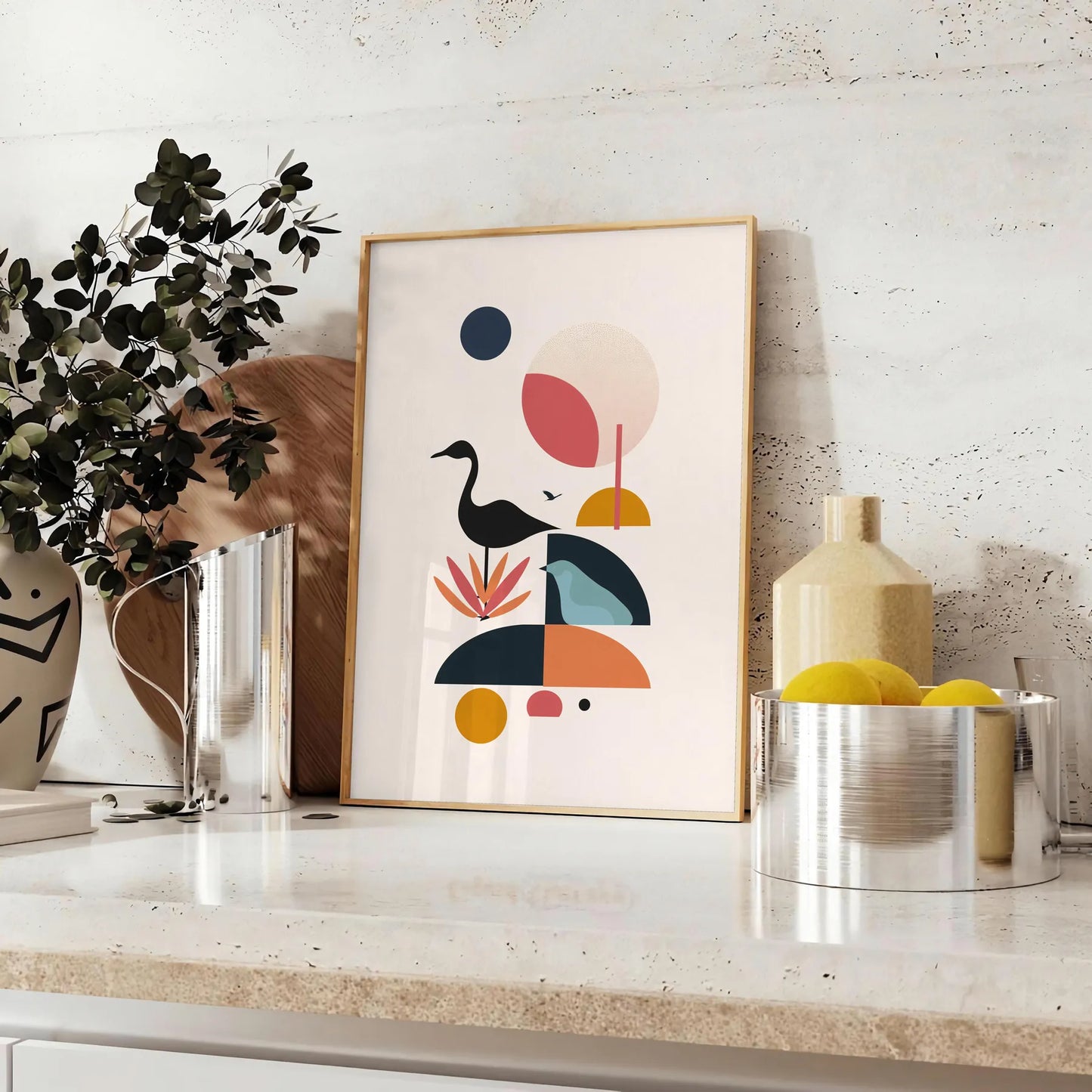 space captivating geometric minimal art poster black orange hues wall thoughtful gift stylish print available popular dimensions A4 cm A0 room bold modern design