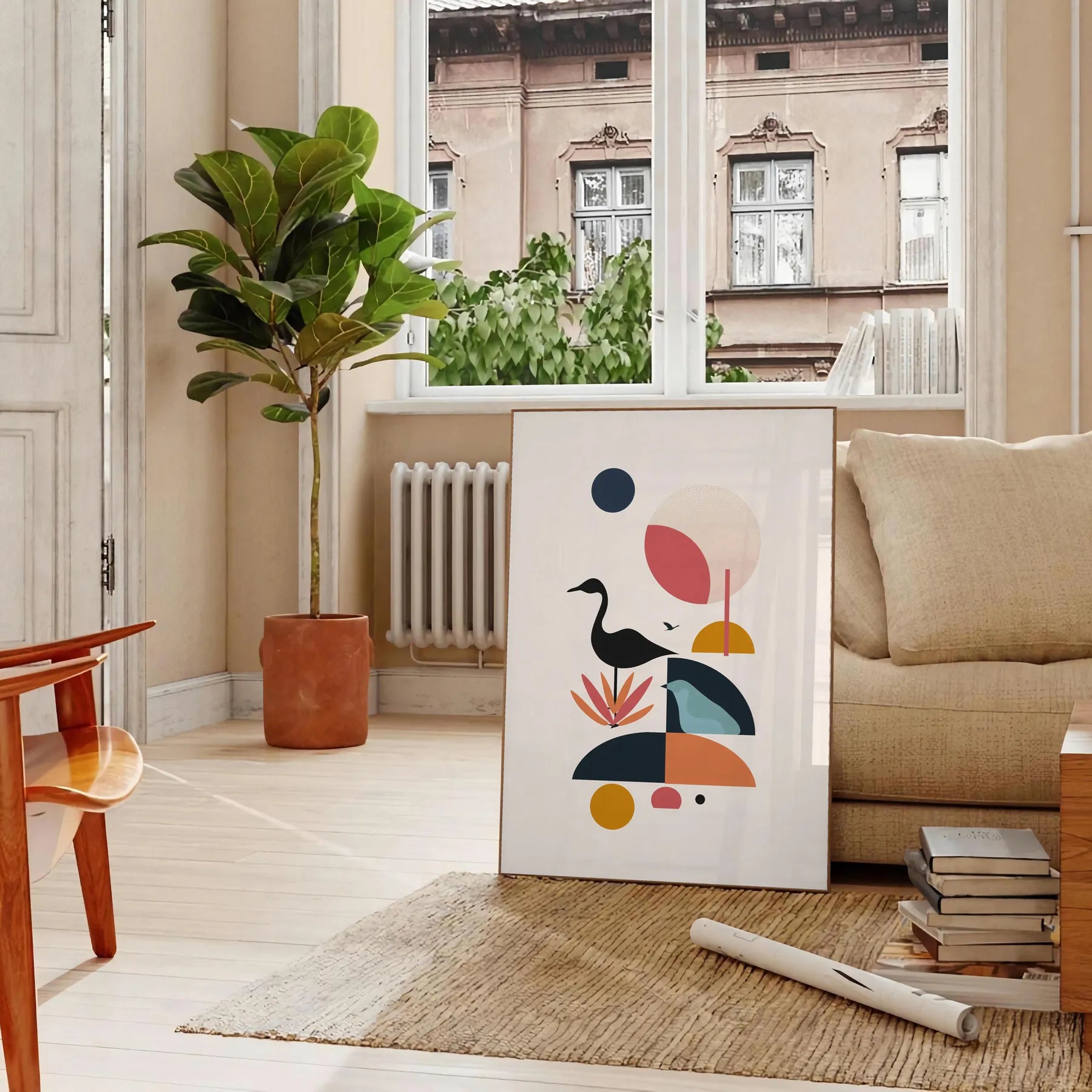 space captivating geometric minimal art poster black orange hues wall thoughtful gift stylish print available popular dimensions A4 cm A0 room bold modern design