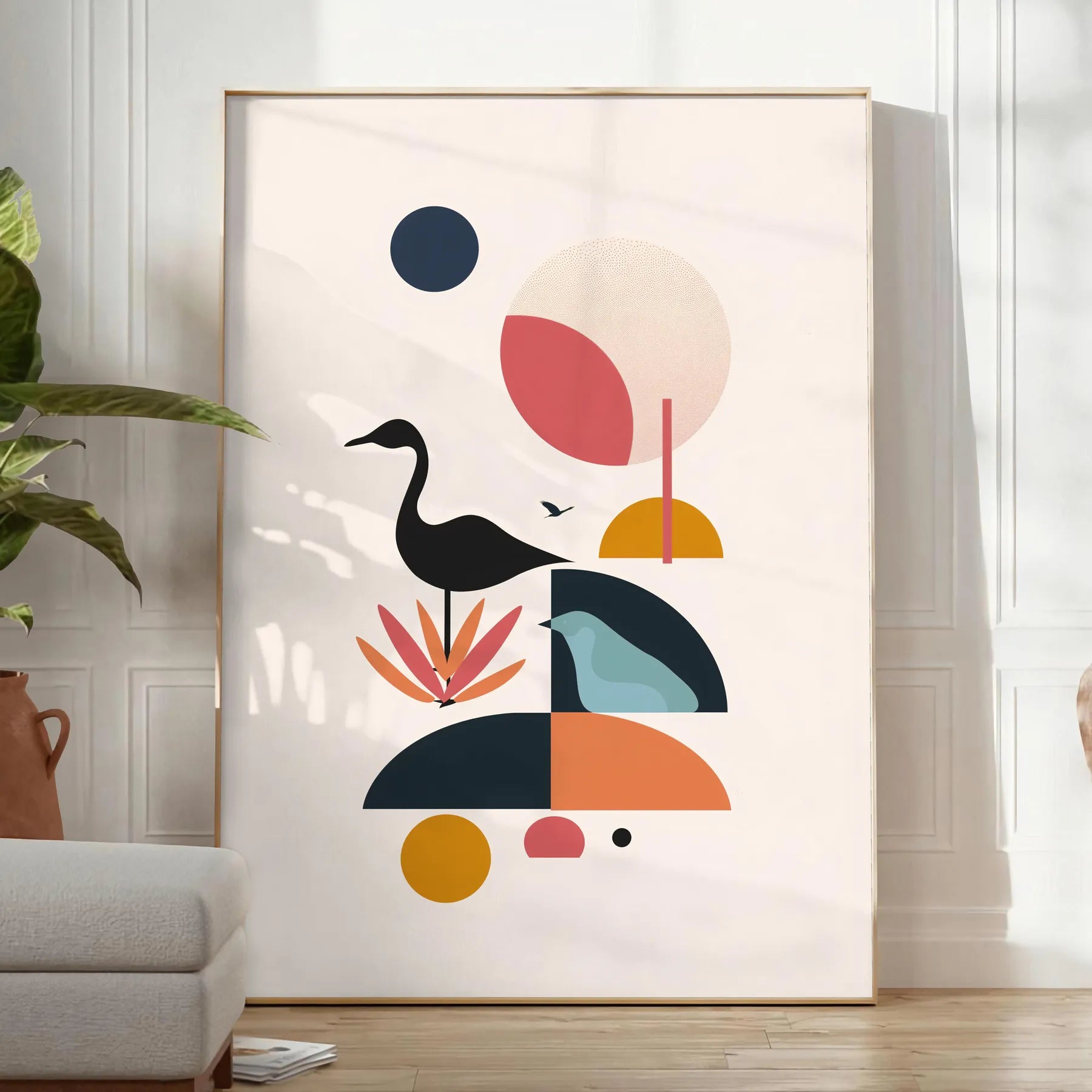 space captivating geometric minimal art poster black orange hues wall thoughtful gift stylish print available popular dimensions A4 cm A0 room bold modern design