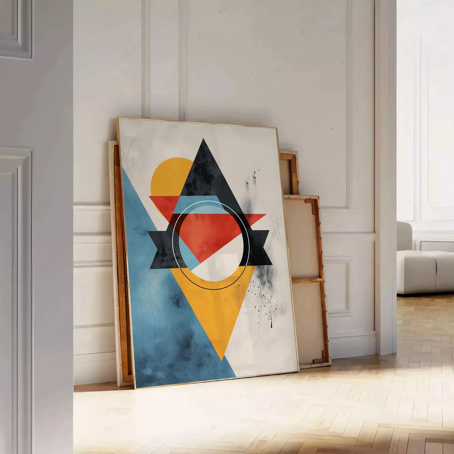 elegance geometric minimal art stunning orange blue poster wall stylish gift artwork decor modern flair print addition collection