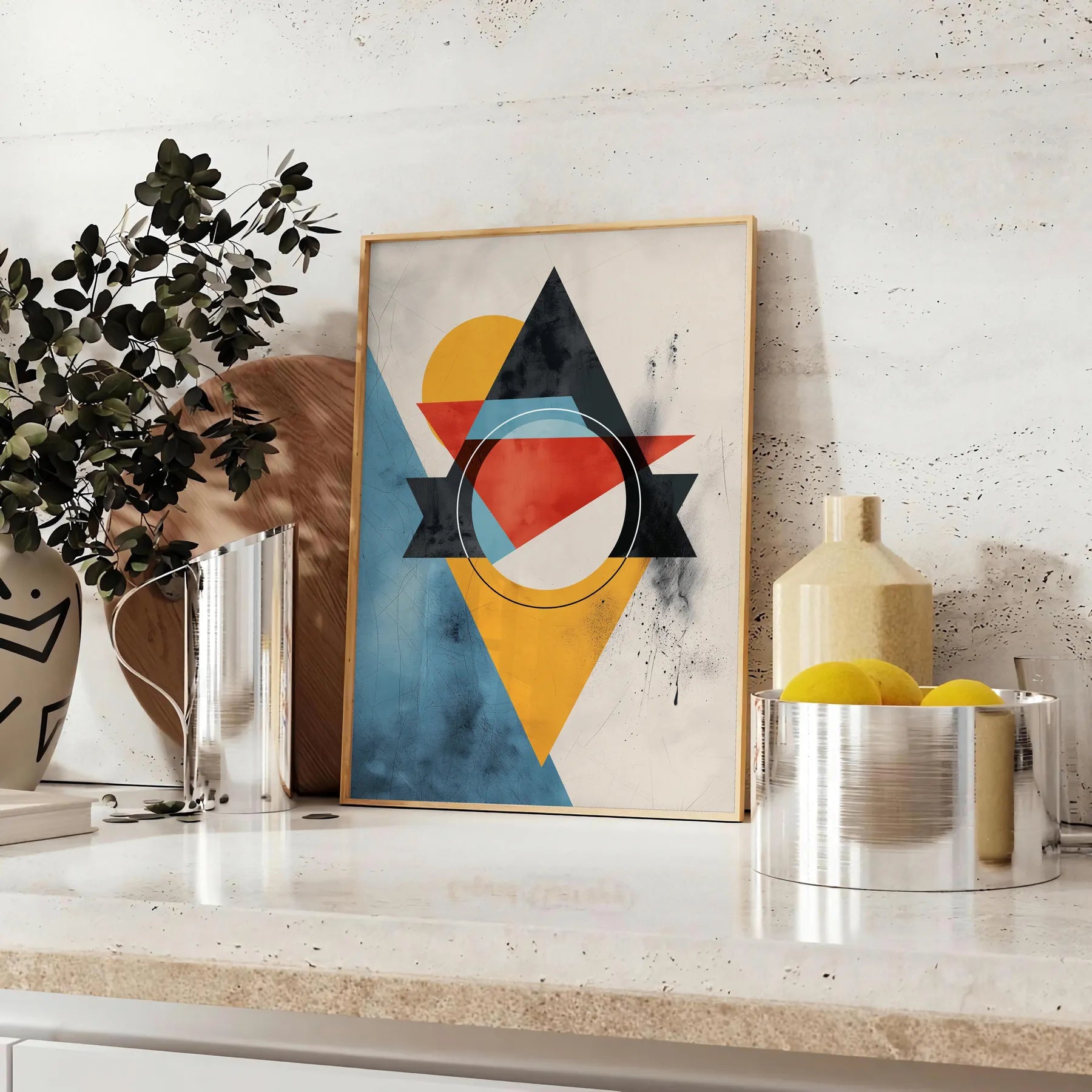 elegance geometric minimal art stunning orange blue poster wall stylish gift artwork decor modern flair print addition collection