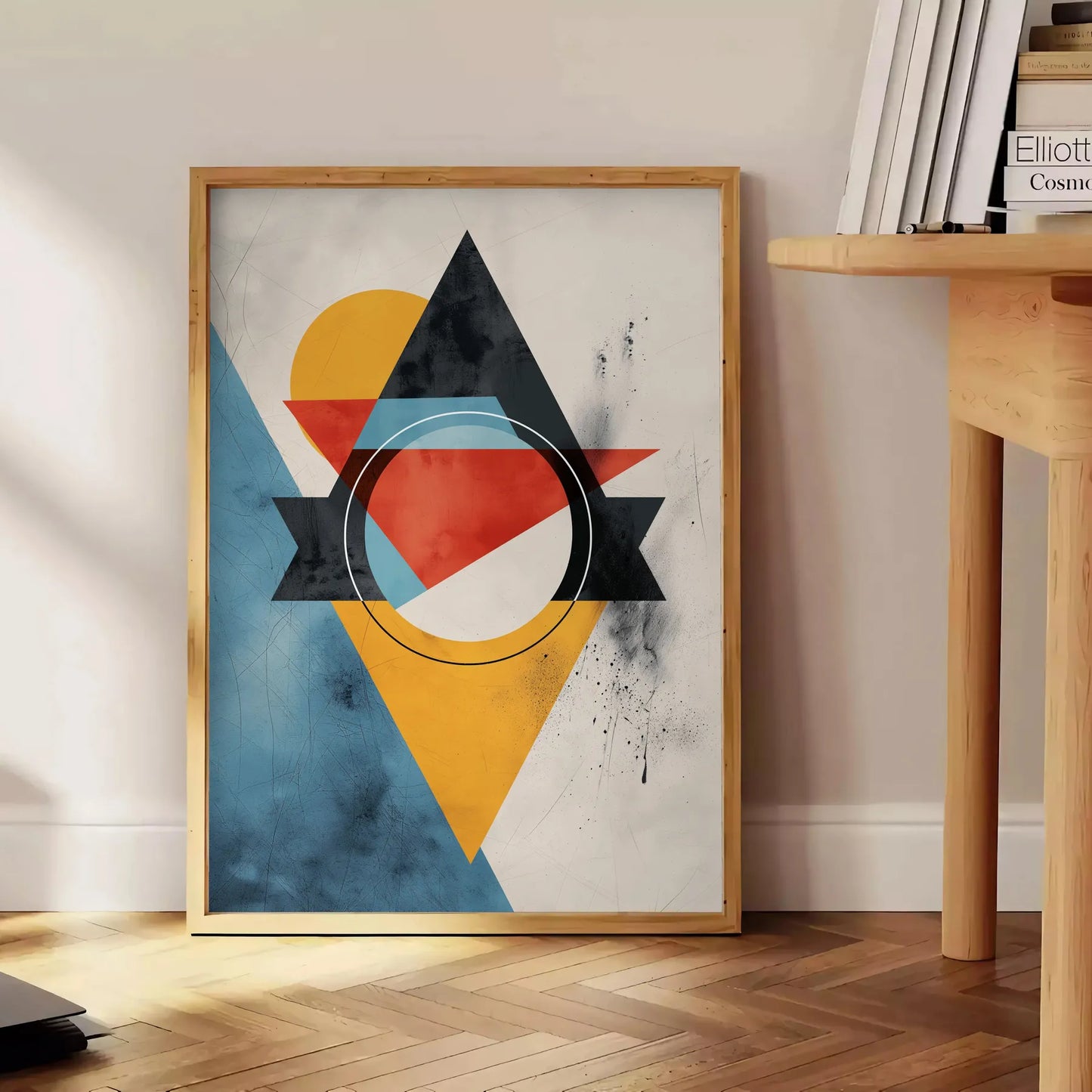 elegance geometric minimal art stunning orange blue poster wall stylish gift artwork decor modern flair print addition collection