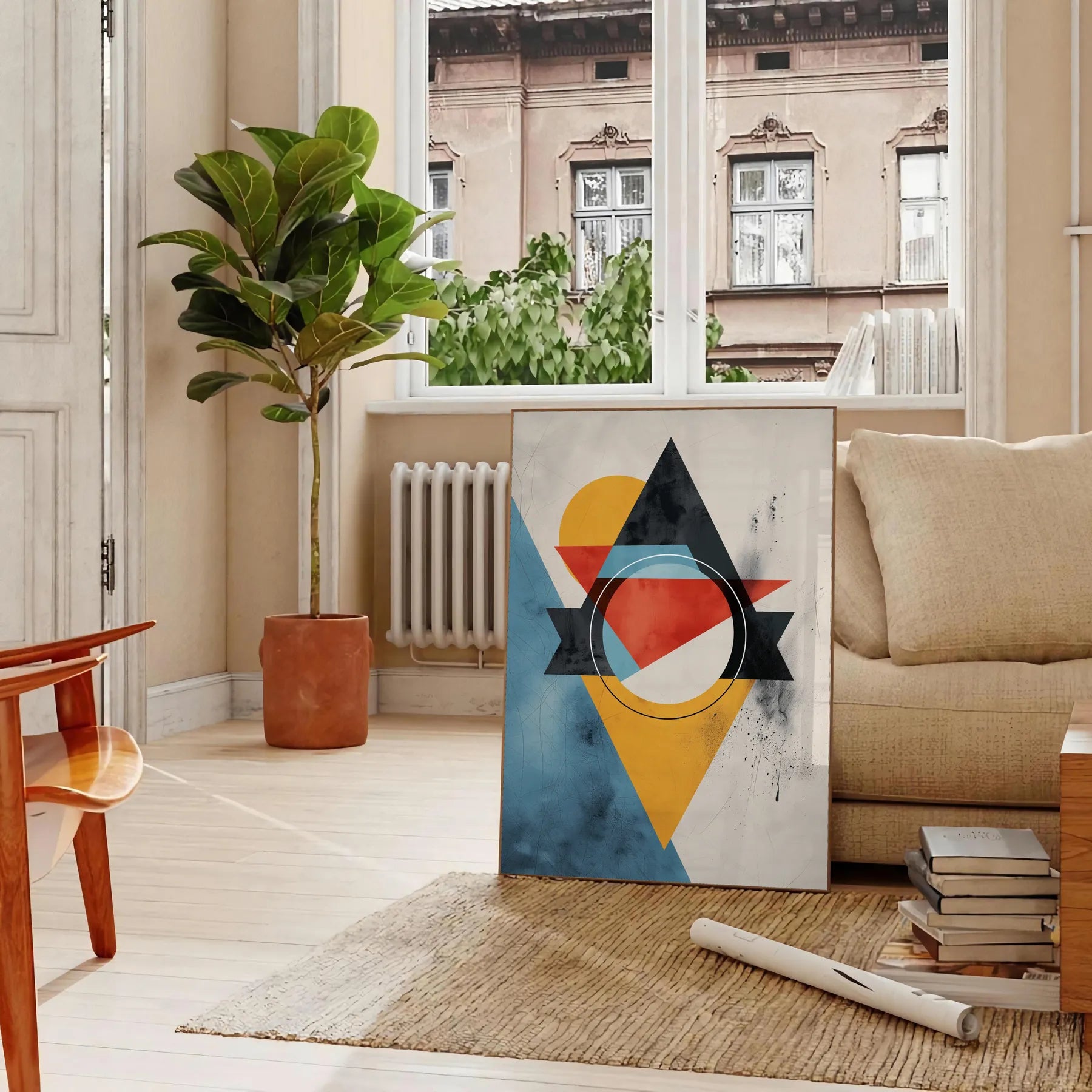 elegance geometric minimal art stunning orange blue poster wall stylish gift artwork decor modern flair print addition collection