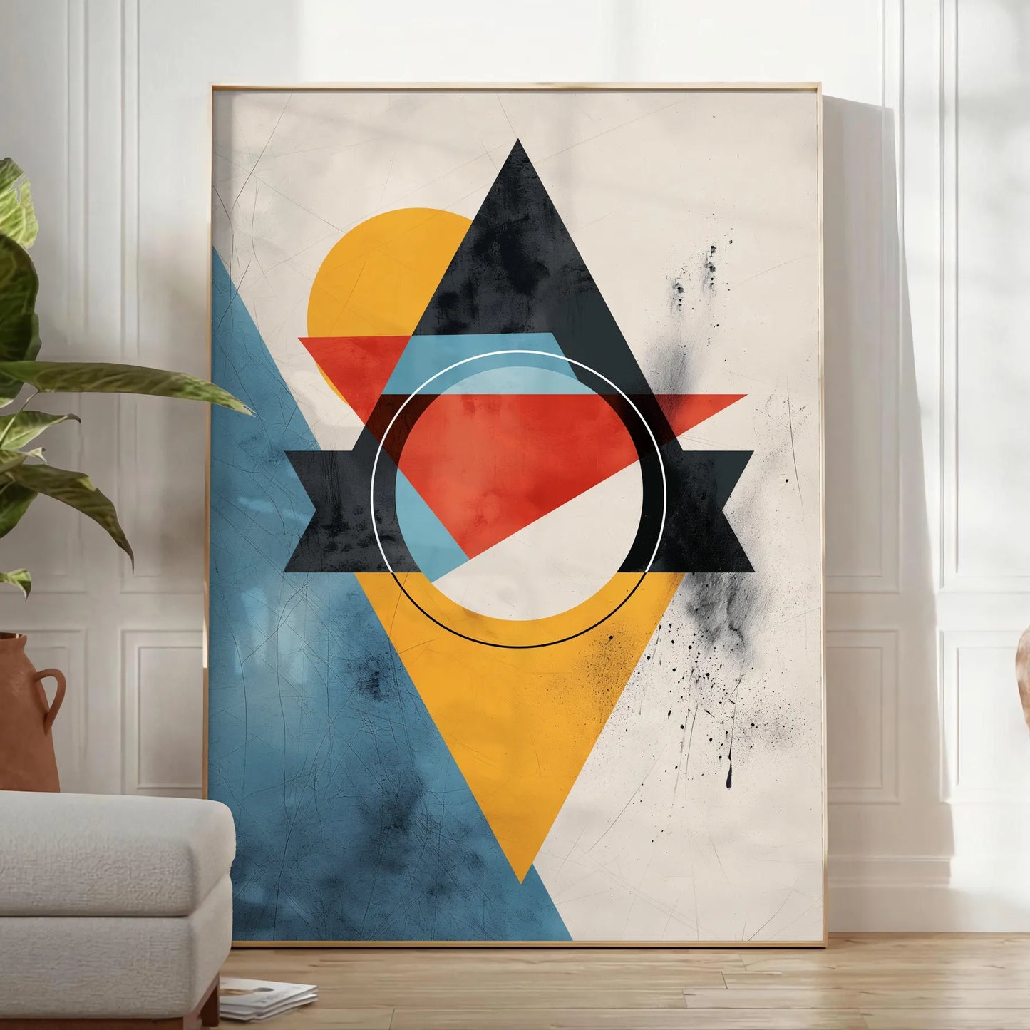 elegance geometric minimal art stunning orange blue poster wall stylish gift artwork decor modern flair print addition collection
