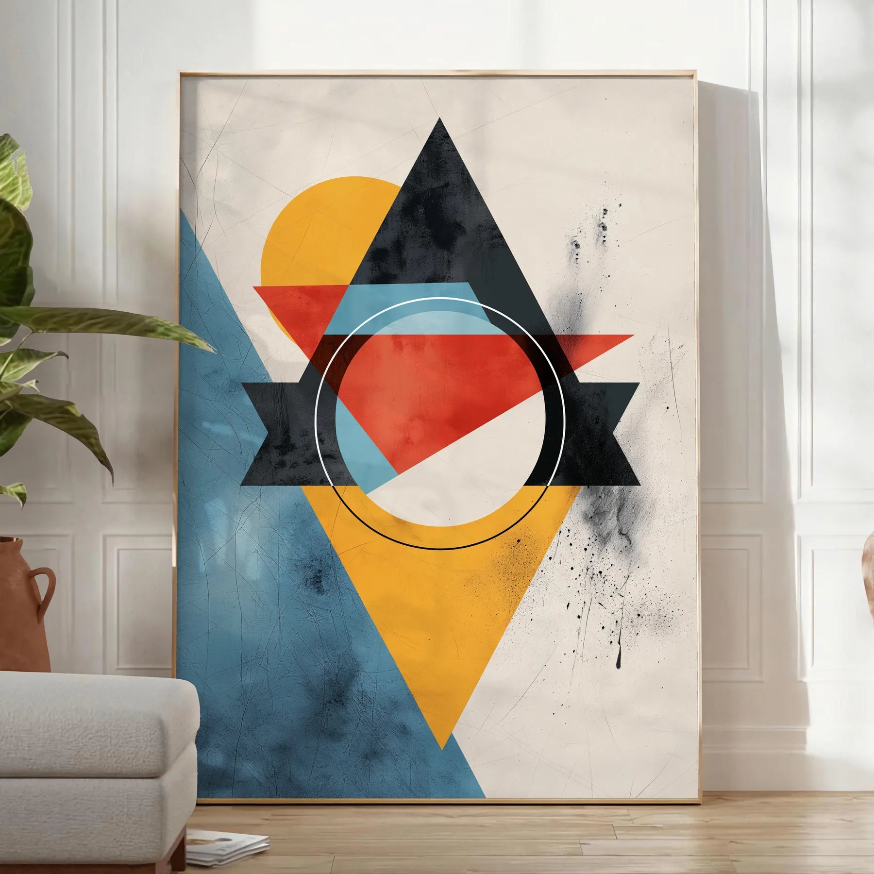 elegance geometric minimal art stunning orange blue poster wall stylish gift artwork decor modern flair print addition collection
