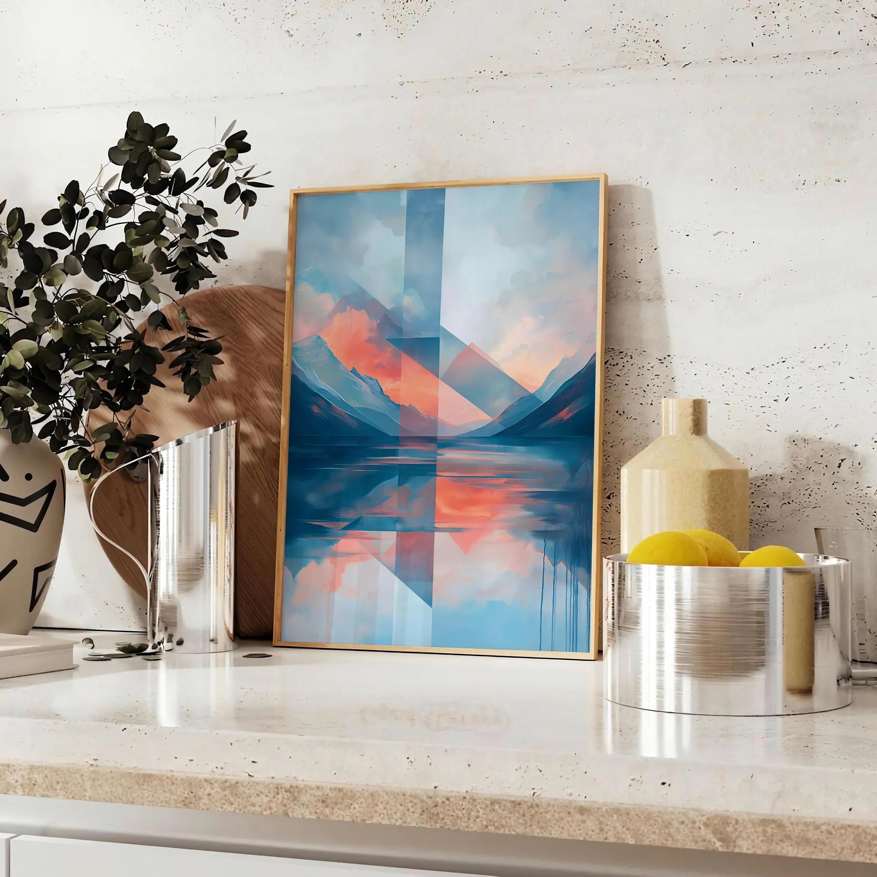 captivating elegance Geometric Minimal Art 12 poster vibrant orange blue hues modern wall print striking touch space perfect gift enthusiasts artwork frame