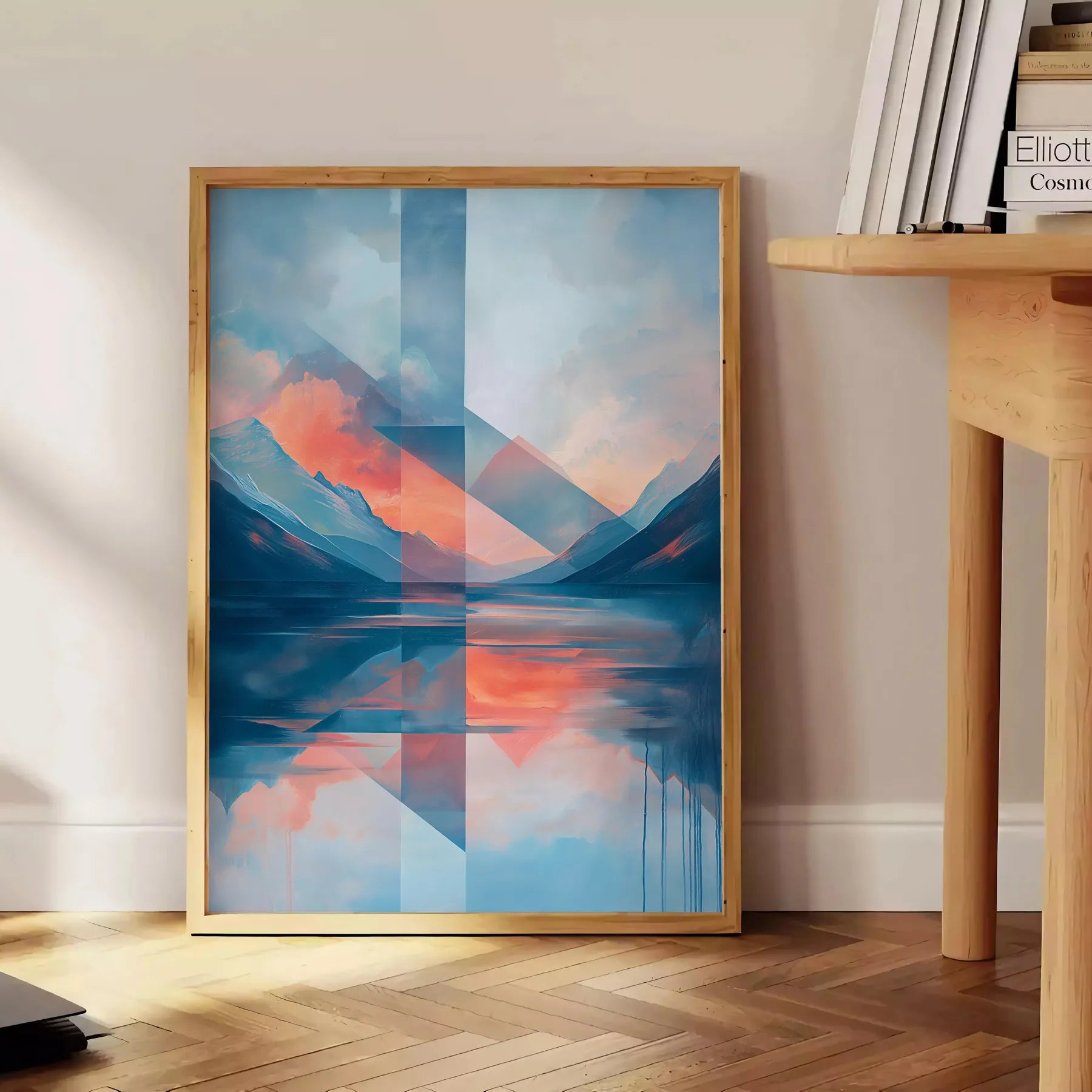 captivating elegance Geometric Minimal Art 12 poster vibrant orange blue hues modern wall print striking touch space perfect gift enthusiasts artwork frame