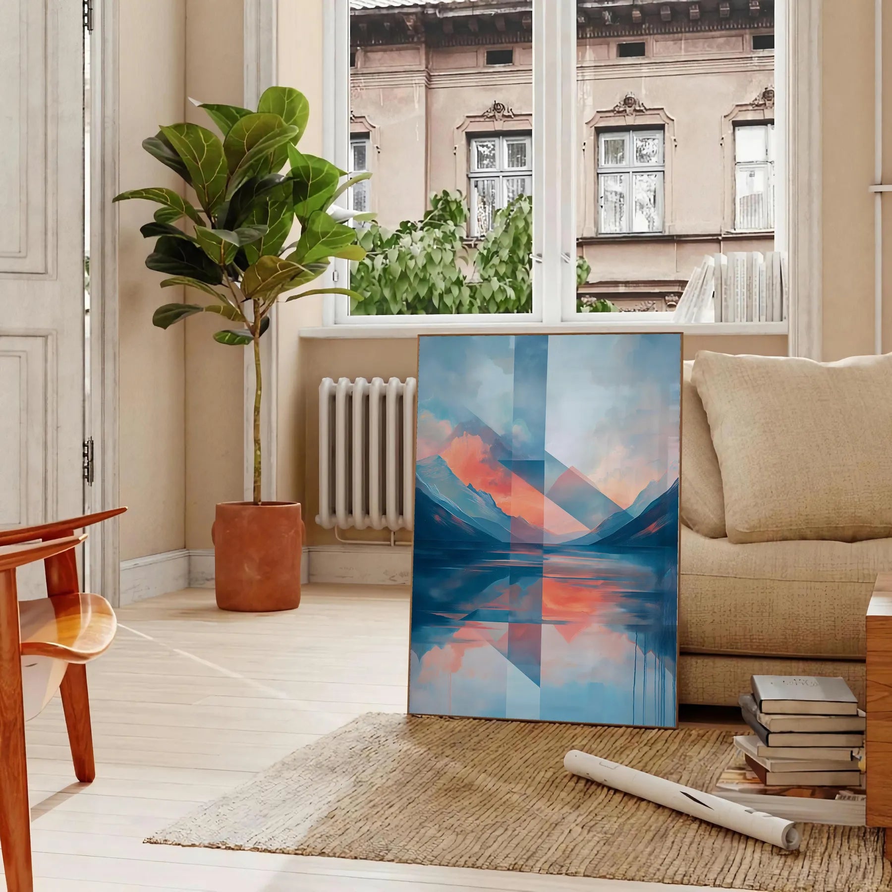 captivating elegance Geometric Minimal Art 12 poster vibrant orange blue hues modern wall print striking touch space perfect gift enthusiasts artwork frame