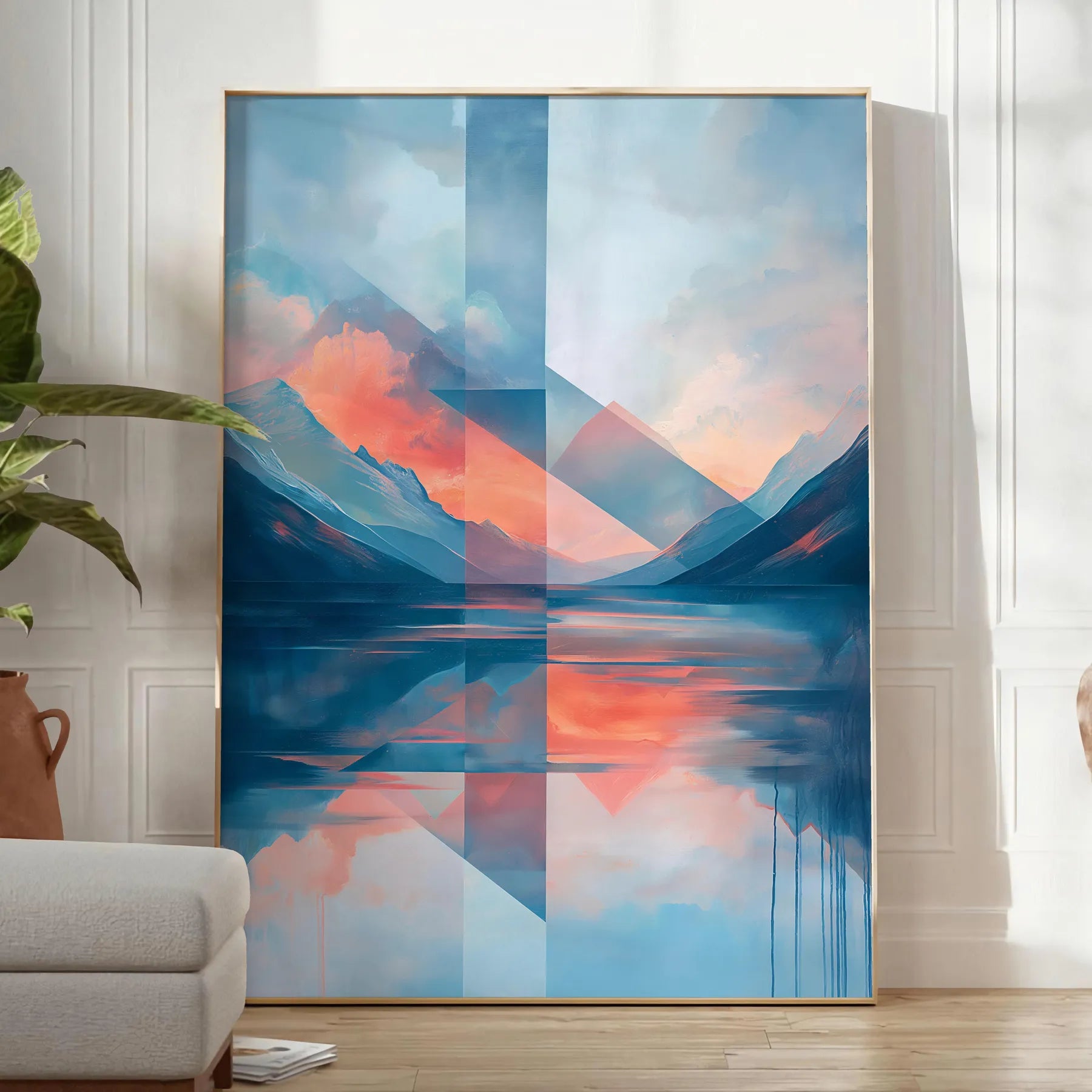 captivating elegance Geometric Minimal Art 12 poster vibrant orange blue hues modern wall print striking touch space perfect gift enthusiasts artwork frame