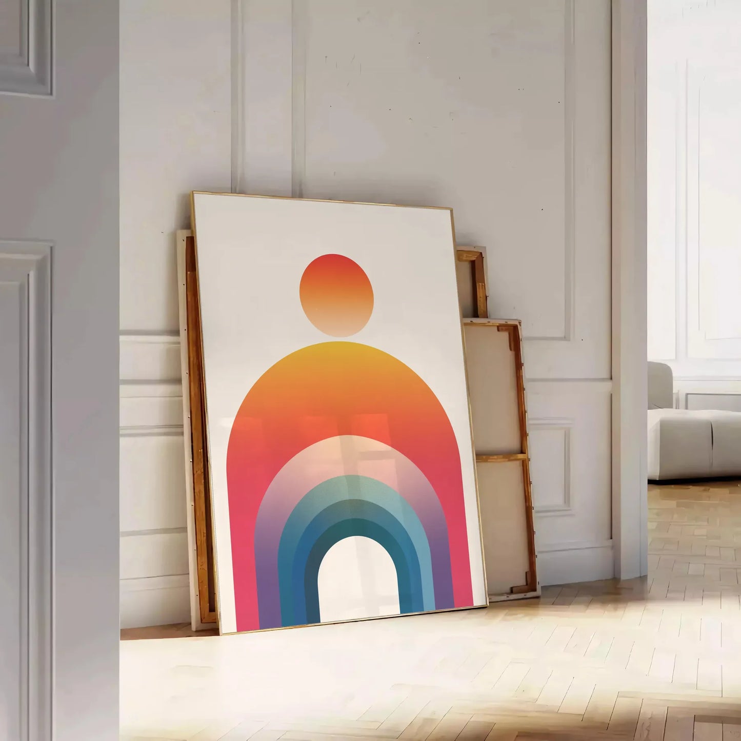 space geometric minimal art poster sleek gray vibrant orange tones wall unique gift print modern touch decor sizes A4 cm A0