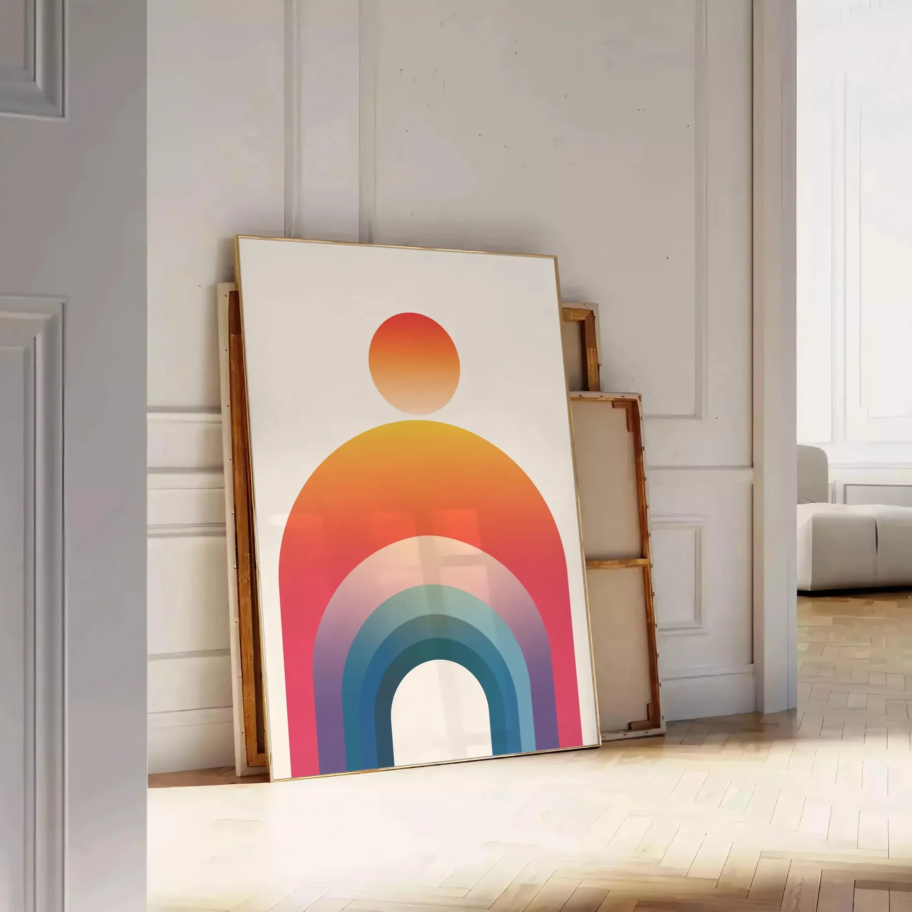 space geometric minimal art poster sleek gray vibrant orange tones wall unique gift print modern touch decor sizes A4 cm A0