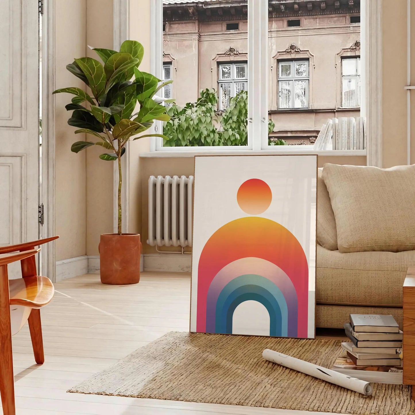 space geometric minimal art poster sleek gray vibrant orange tones wall unique gift print modern touch decor sizes A4 cm A0