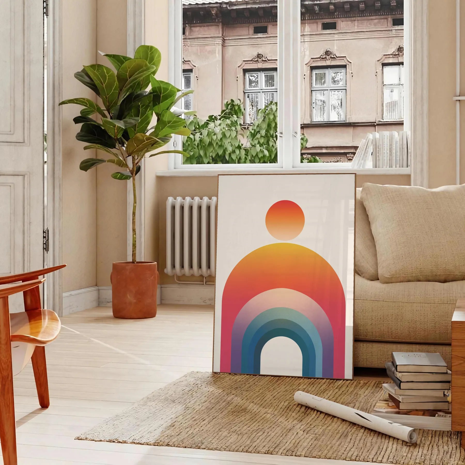 space geometric minimal art poster sleek gray vibrant orange tones wall unique gift print modern touch decor sizes A4 cm A0