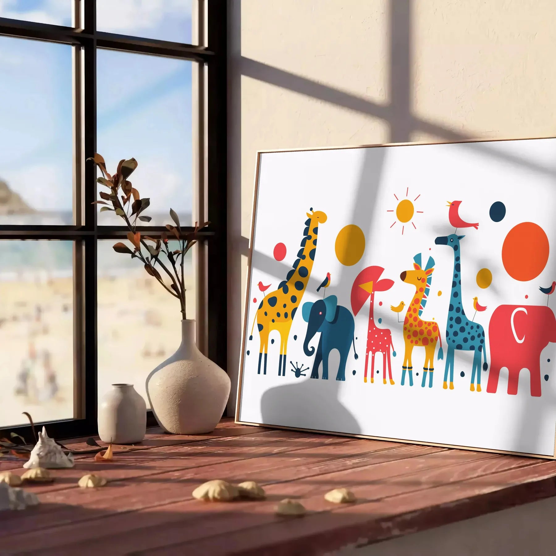 space stunning geometric minimal art poster vibrant orange blue hues eye wall thoughtful gift lovers striking artwork modern flair room unframed options