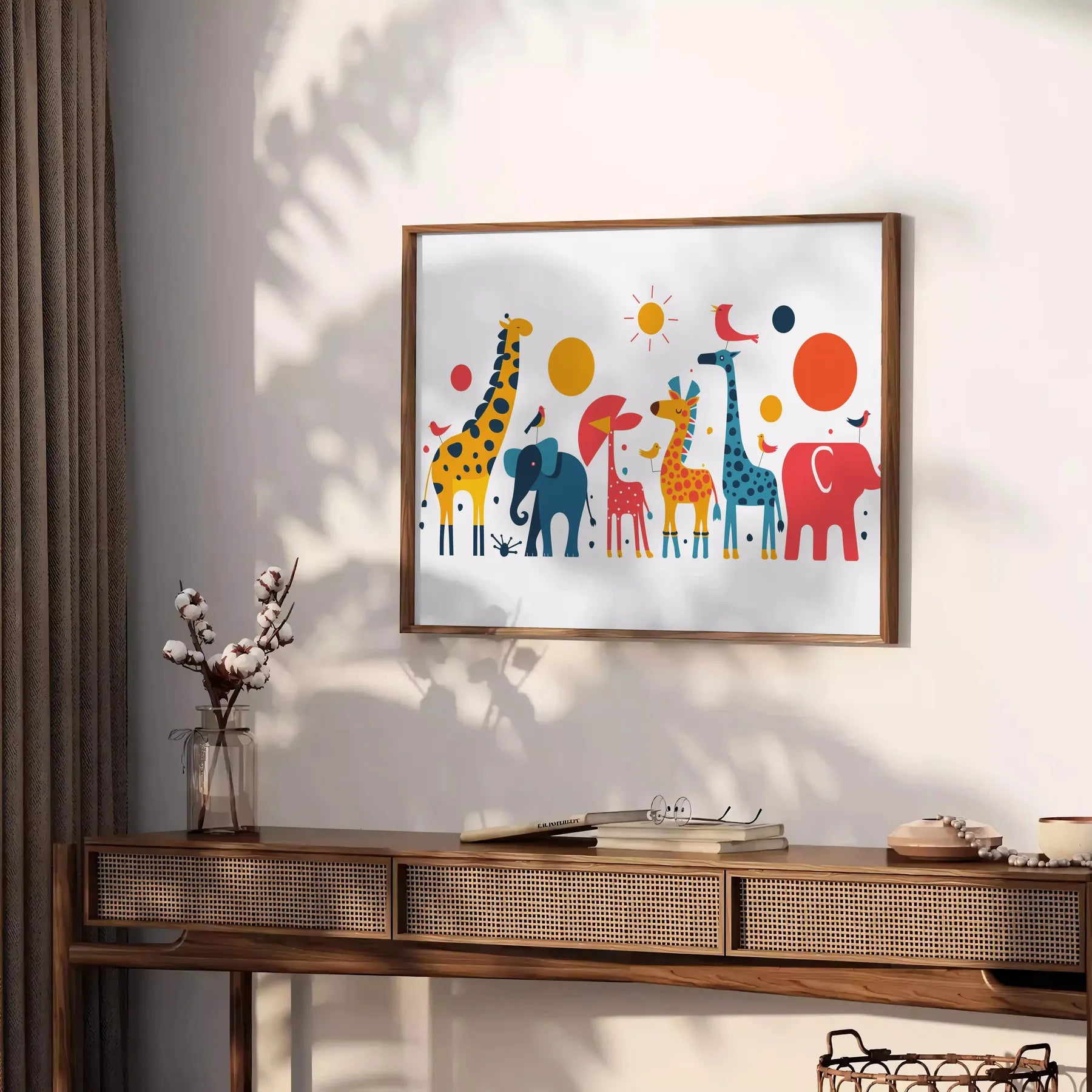 space stunning geometric minimal art poster vibrant orange blue hues eye wall thoughtful gift lovers striking artwork modern flair room unframed options