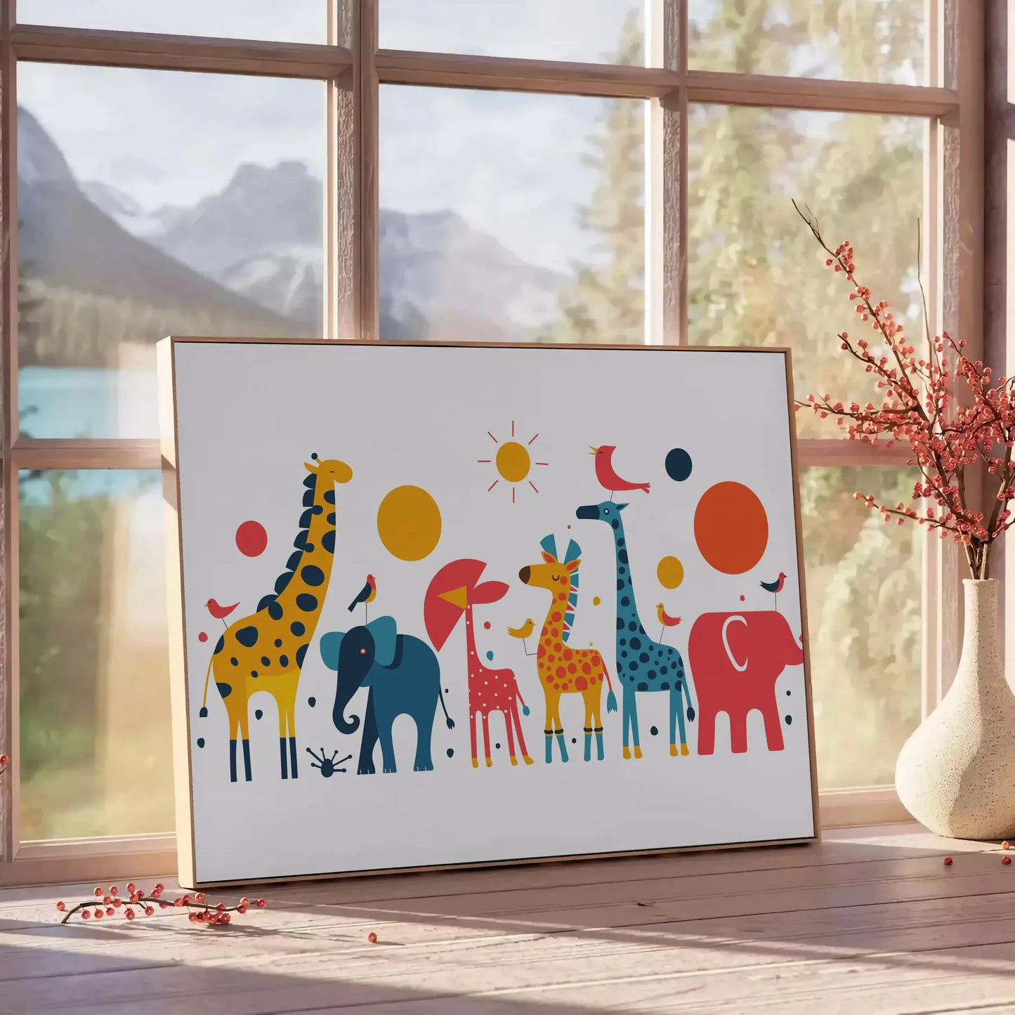 space stunning geometric minimal art poster vibrant orange blue hues eye wall thoughtful gift lovers striking artwork modern flair room unframed options