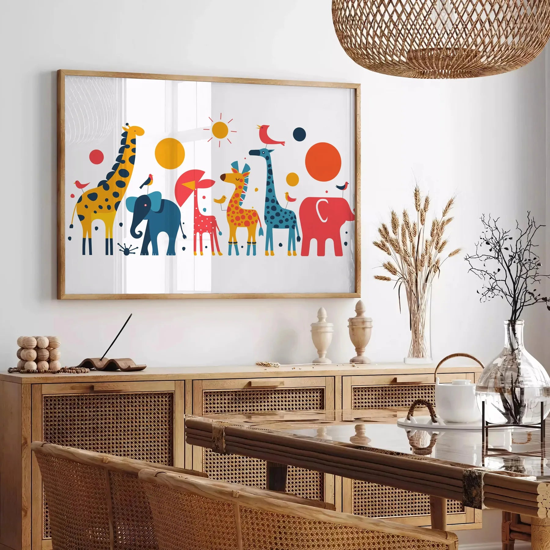 space stunning geometric minimal art poster vibrant orange blue hues eye wall thoughtful gift lovers striking artwork modern flair room unframed options