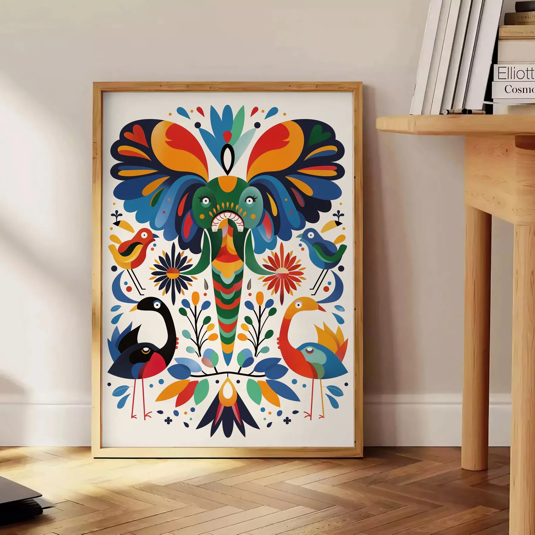 space geometric minimal art poster vibrant orange blue hues unique wall thoughtful gift sizes A4 cm A0 decor stunning artwork today